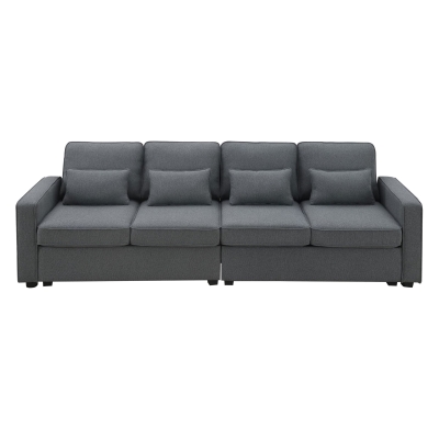 104" 4-Seater Modern Linen Fabric Sofa with Armrest Pockets and 4 Pillows, Dark Grey