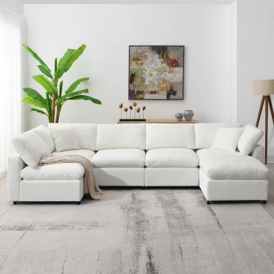 130" x 65" Modern Modular Cloud Sofa Bed with Ottoman, Beige