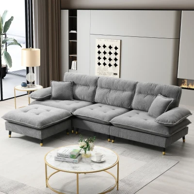 106" L-Shaped Convertible Tufted Sectional Sofa with 4-Seat, Gray