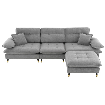 106" L-Shaped Convertible Tufted Sectional Sofa with 4-Seat, Gray