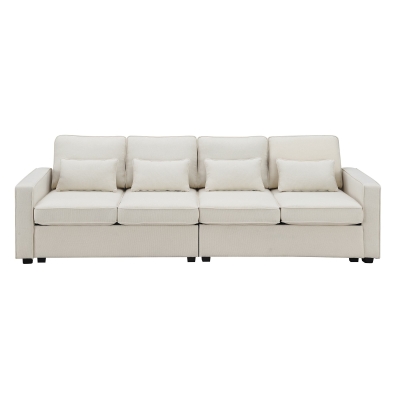 104" 4-Seater Modern Linen Fabric Sofa with Armrest Pockets and 4 Pillows, Beige