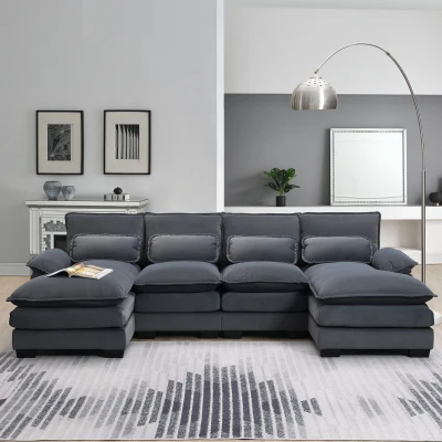 Modern U-Shaped 6-Seat Sectional Sofa with Chaise Lounge, Gray