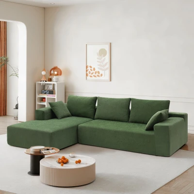 109" x 68" Modern Minimalist Upholstered Sleeper Couch with Square Arms and Pillows, Green