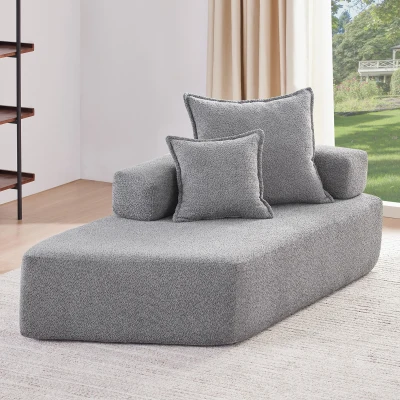 Luxury Boucle Convertible Sleeper Couch, Gray