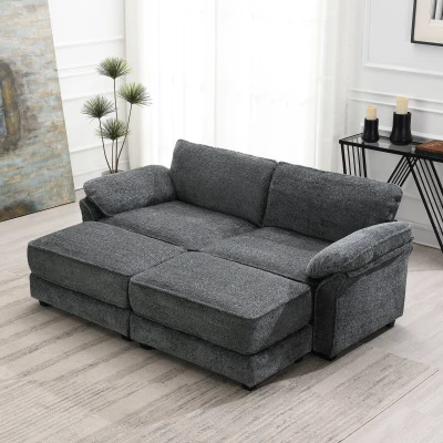 Convertible Sectional Sofa Bed Set with Ottoman, Gray