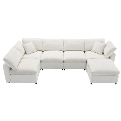 130" x 65" Modern Modular Cloud Sofa Bed with Ottoman, Beige