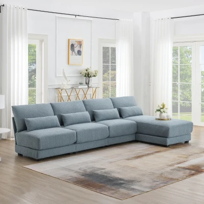 Oversized Deep Seat Sectional Sofa with Reversible Chaise, Blue