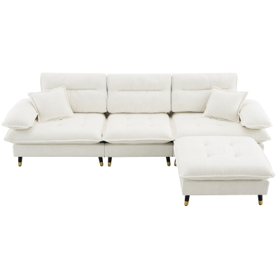 106" L-Shaped Convertible Tufted Sectional Sofa with 4-Seat, White