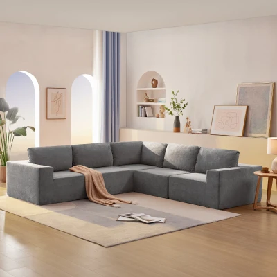 116" Modular L-Shaped Sectional Sofa with 5-Piece Free Combination, Gray
