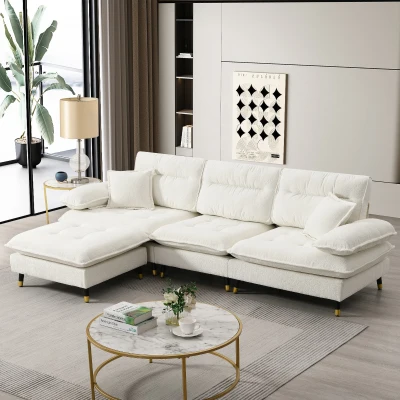 106" L-Shaped Convertible Tufted Sectional Sofa with 4-Seat, White