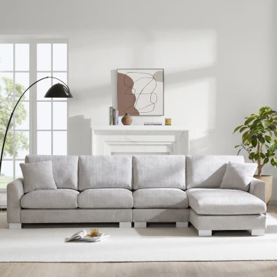 119" x 55" Modern Oversized Sectional Sofa with 2 Free Pillows and Chaise, Light Gray