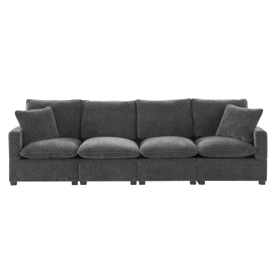 110" Modern 4-Seat Chenille Modular Sofa Set with 2 Pillows, Black+Grey