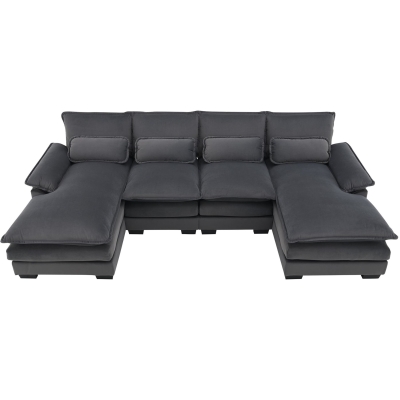 Modern U-Shaped 6-Seat Sectional Sofa with Chaise Lounge, Gray