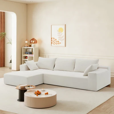 109" x 68" Modern Minimalist Upholstered Sleeper Couch with Square Arms and Pillows, Cream