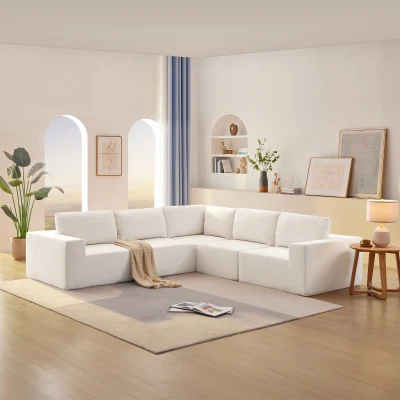 116" Modular L-Shaped Sectional Sofa with 5-Piece Free Combination, Beige