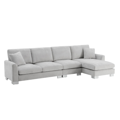 119" x 55" Modern Oversized Sectional Sofa with 2 Free Pillows and Chaise, Light Gray