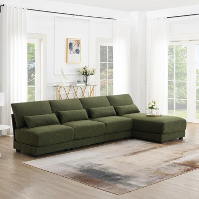 Oversized Deep Seat Sectional Sofa with Reversible Chaise, Green