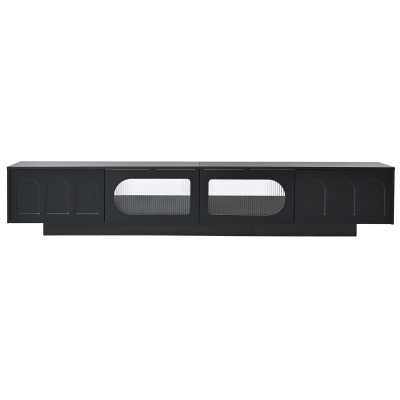 Stand with Fluted Tempered Glass Doors for TVs Up to 95", Black