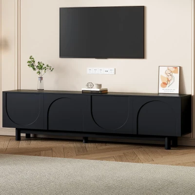 Graceful TV Stand with Arch Cabinets for TVs Up to 78", Black