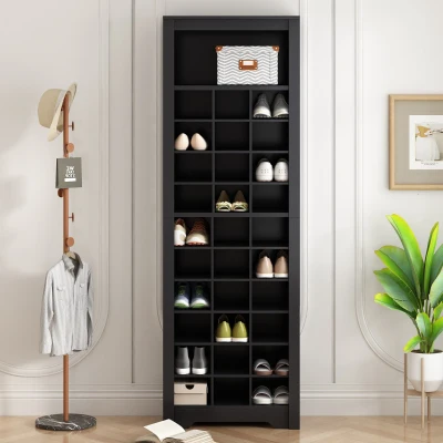 Contemporary Shoe Cabinet with Multiple Storage Capacity, Black