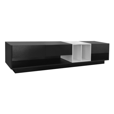 Functional TV Stand with Open and Hidden Storage, Black