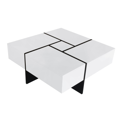 Unique Design Coffee Table with 4 Hidden Storage Compartments, White