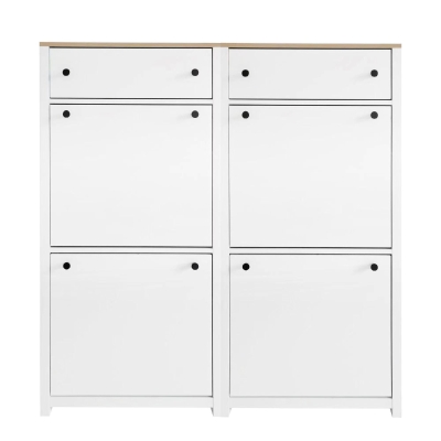 Modern Slim Shoe Cabinet Set with 4 Flip Drawers, White