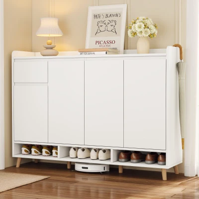 Sleek and Contemporary Shoe Cabinet with Adjustable Shelves, White