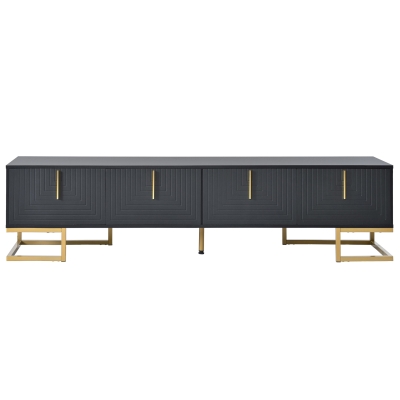 Modern TV Stand with Metal Legs and Gold Handles for TVs Up to 80", Black+Gold