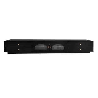 Luxurious TV Stand with Fluted Glass Doors, Black
