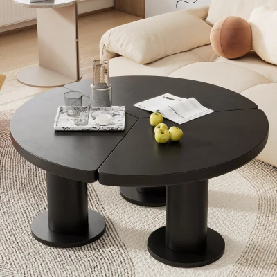 Round Petal-Shaped Coffee Table with Thick Legs and Sleek Edges, Black