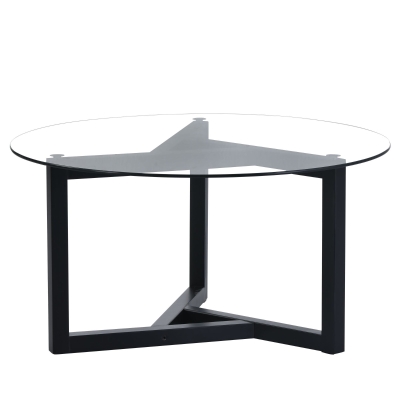 Round Coffee Table with Tempered Glass Top and Sturdy Wood Base, Black