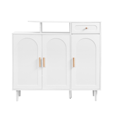 Elegant Shoe Cabinet with Arched Doors and Drawer, White
