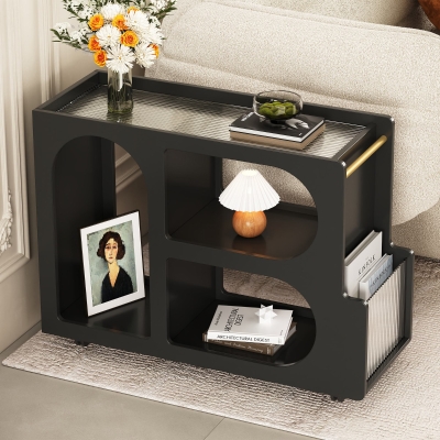 Mobile End Table with Lockable Wheels, Black