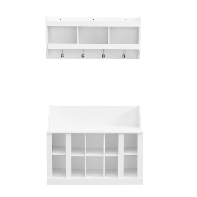 Shoe Cabinet Storage with Shelves and 4 Hooks, White