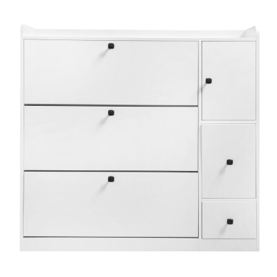 Versatile Shoe Cabinet with 3 Flip Drawers, White