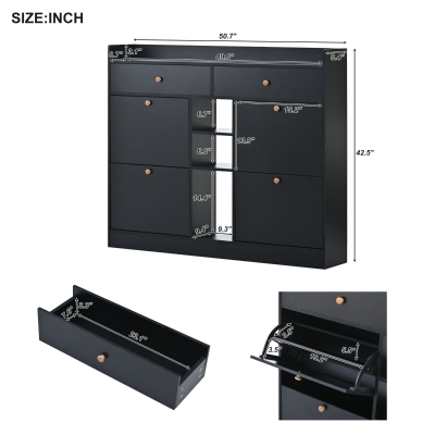 IDÉE STORAGE TALL ブラック　新品 Modern Shoe Cabinet with 4 Flip Drawers, Black | Aosom.com