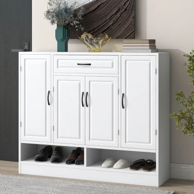Sleek and Modern Shoe Cabinet with Adjustable Shelves, White