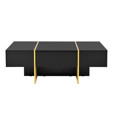 Minimalist High Gloss Coffee Table with 2 Drawers, Black