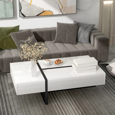 Contemporary Rectangle Coffee Table with Large Drawer, White