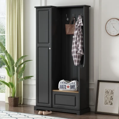 Hall Tree with Flip-Up Bench, Black