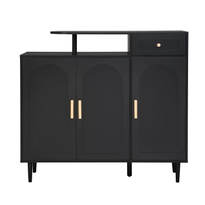 Elegant Shoe Cabinet with Arched Doors and Drawer, Black