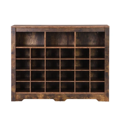 Modern Shoe Cabinet with 24 Cubbies, Rustic Brown