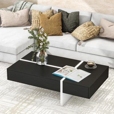 Contemporary Rectangle Coffee Table with Large Drawer, Black