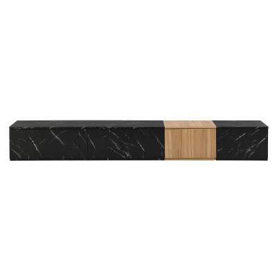 TV Stand with Faux Marble and Walnut Finish, Black