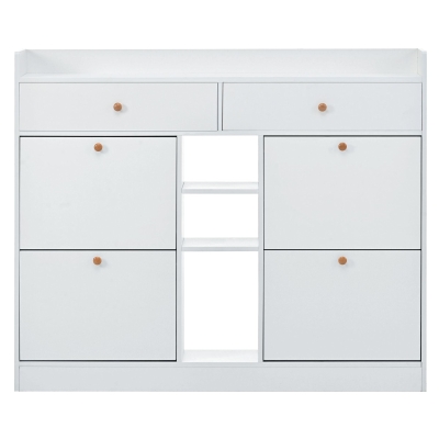 Modern Shoe Cabinet with 4 Flip Drawers, White