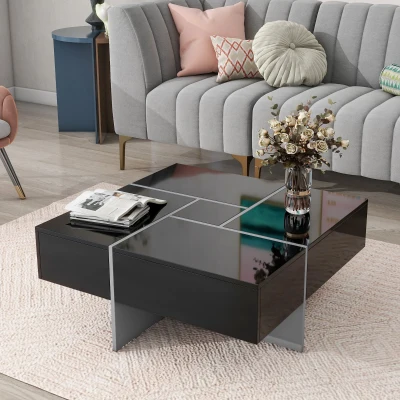 Coffee Table with 4 Hidden Storage Compartments, Black