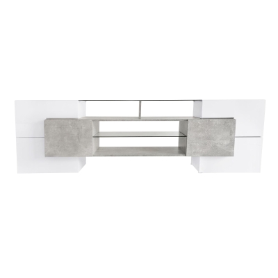Unique Shape TV Stand for TVs Up to 88" with 2 Illuminated Glass Shelves, Grey