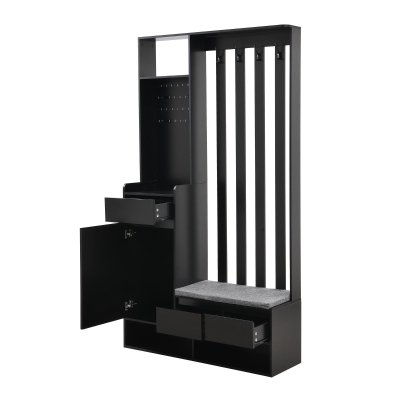 Contemporary Hall Tree with Cushioned Storage Bench, Black