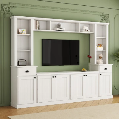 Minimalist Storage TV Stand for TVs Up to 75" with Adjustable Shelves, White